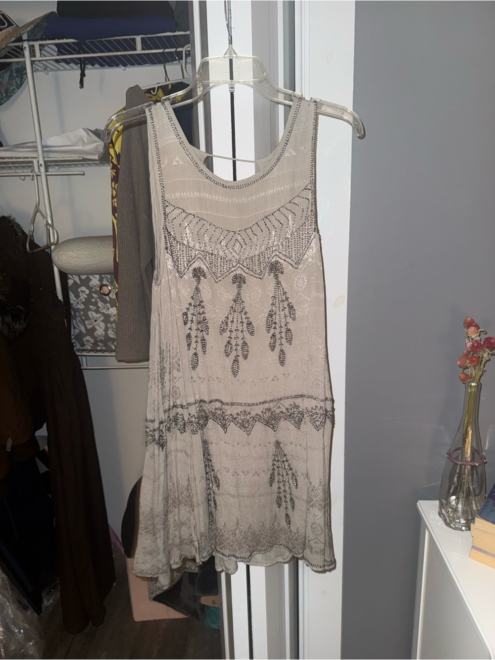 Free People Deliah Beige Embroidered Mini Dress